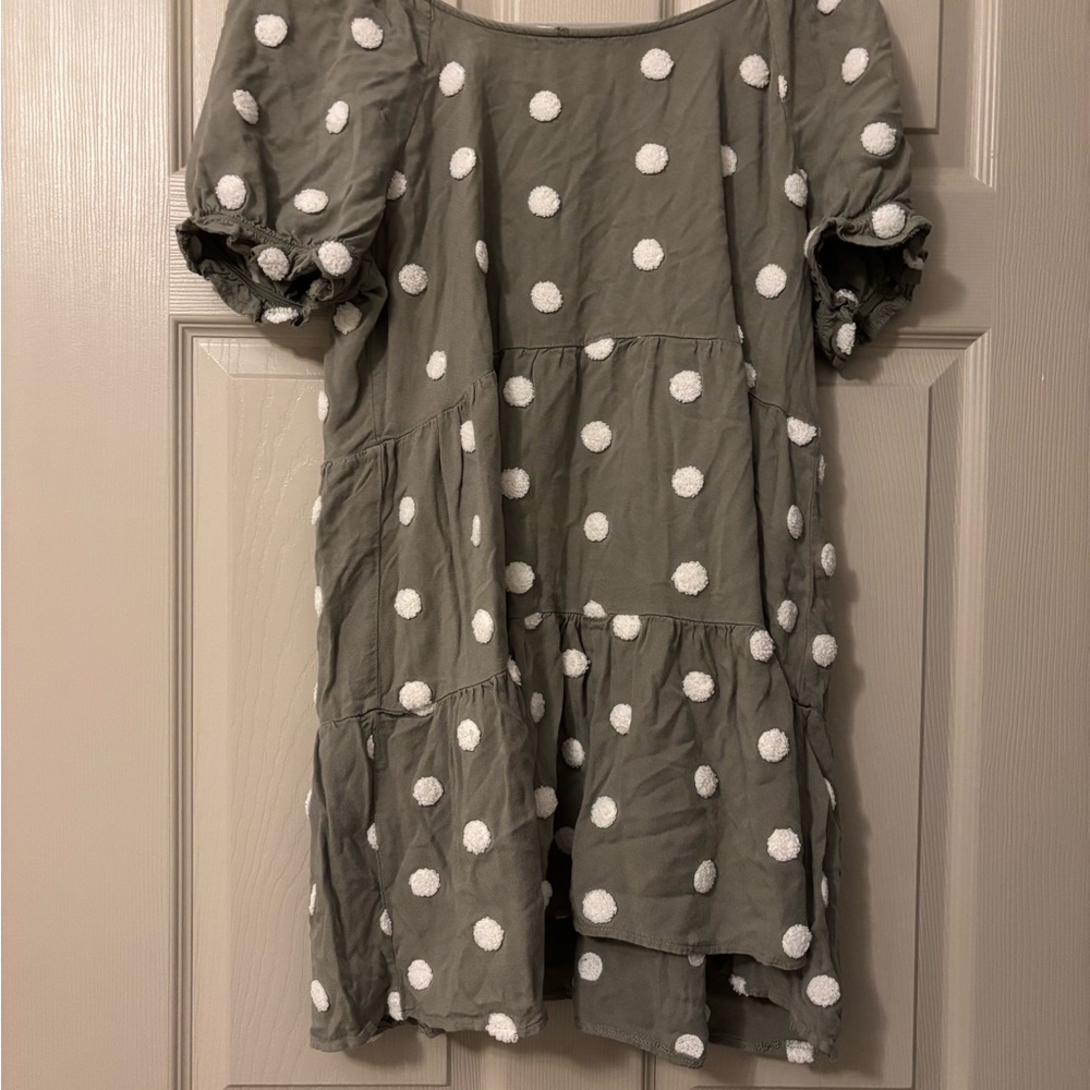 Blu Pepper Gray and White Polka Dot Midi Dress